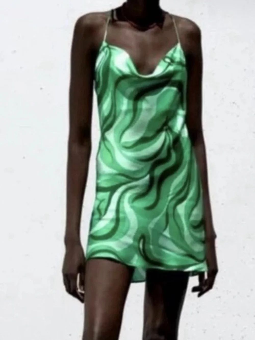 Zara Emerald Green Wave Satin Slip Dress extra small new with tags